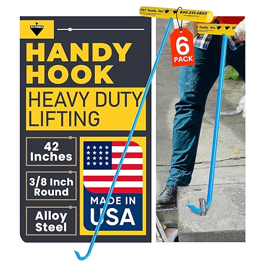 T&T Tools Heavy Duty Handy Hook – Portable 42 Inch with 3/8" Round Pump Hook End –Multipurpose Lifting and Pulling Tool for Manhole Covers, Septic Tanks, Storm Drains, Sewer Lids & More –6 Pack