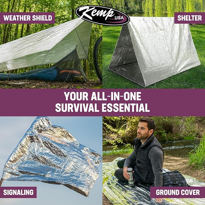 Kemp USA Emergency Mylar Blanket Lightweight Thermal Reflective Survival Blanket First Aid Disaster Preparedness Camping Vehicle Bug Out Bag Emergency Supply Gear (250)