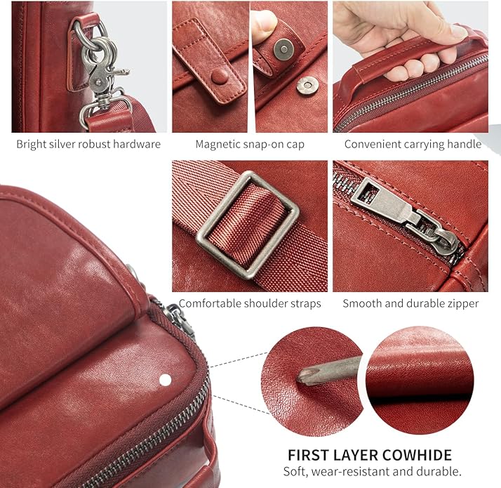 Augus Leather Small Messenger Bag For Men Crossbody Handbag Shoulder Sling Travel Bags for Men Purse Daypack Magnetic Buckle