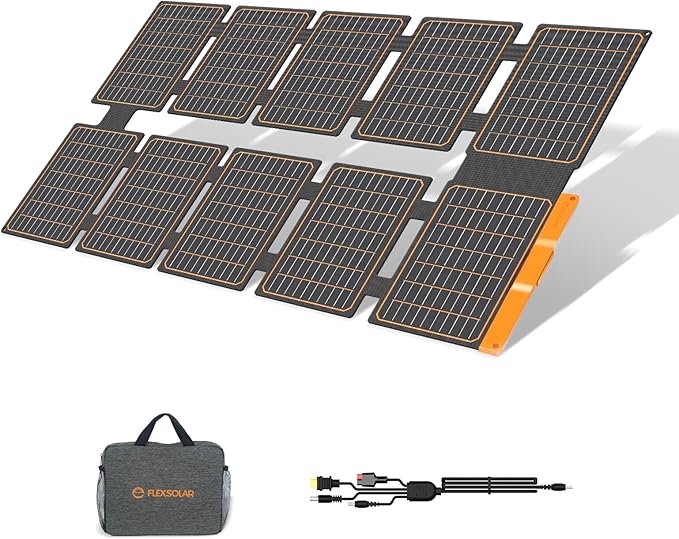FlexSolar 100W Portable Solar Panel - 24% High Efficiency, IP67 Waterproof, QC3.0 USB-A/USB-C/DC Output for Small Power Station, Camping, RV & Emergency