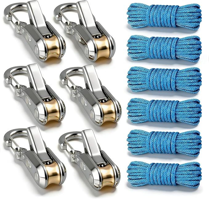 6 Pack Rope with Roller Tensioner for Easy and Secure Tying,2026 New Heavy Duty Retractable Buckle Rope with Accessory Cord for Camping Boating Home Storage Outdoor Use
