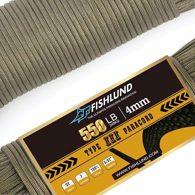 Paracord 550 lb, 7 Strand Paracord Rope 50ft 4mm, Nylon Parachute Cord for Camping, Army Green