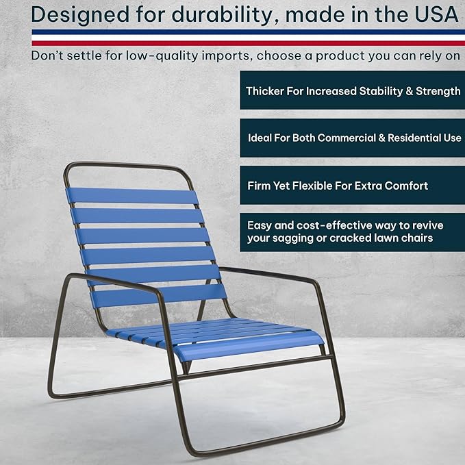 2 Inch Wide, 20ft Long Vinyl Strap - Replacement Straps for Patio Chairs - Vinyl Strapping for Patio Furniture Repair - Durable Seat Repair Kit for Lawn Chairs, Outdoor Furniture (Royal Blue)