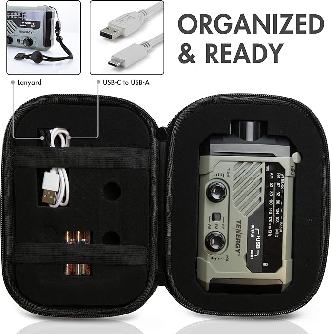 Tenergy Multifunctional Hand Crank Weather Radio with LED Flashlights, SOS Alarm, Cell Phone Charger, AM/FM/NOAA Radio Frequencies, Ideal for Emergencies