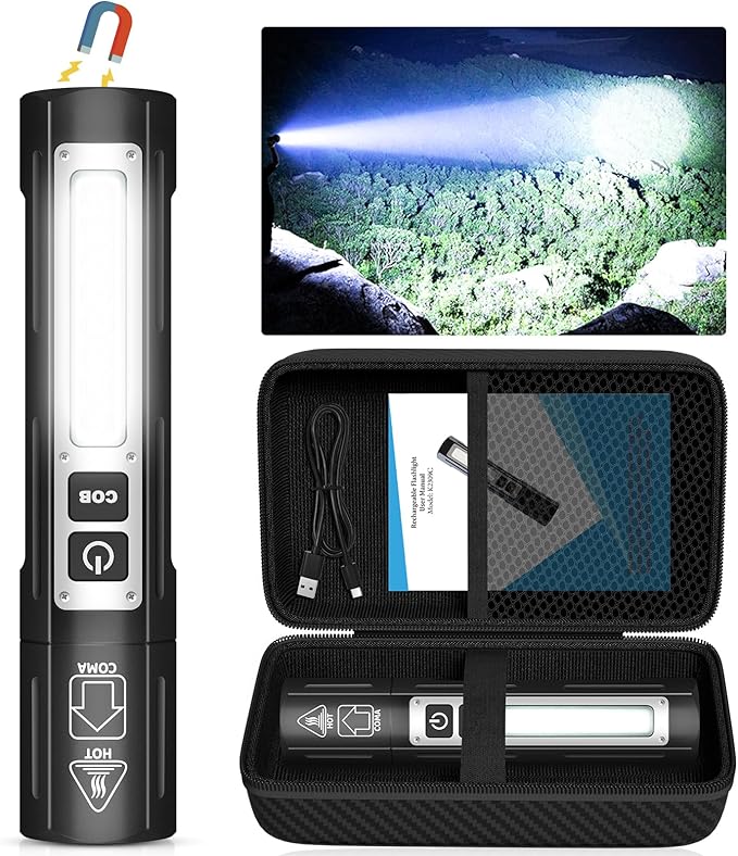 Banral Rechargeable Flashlights High Lumens - Super Bright Small Pocket Magnetic Flashlight, 8 Modes LED Tactical Flash Light, Dual Button Powerful Flashlight for Camping,Stocking Stuffer for Men