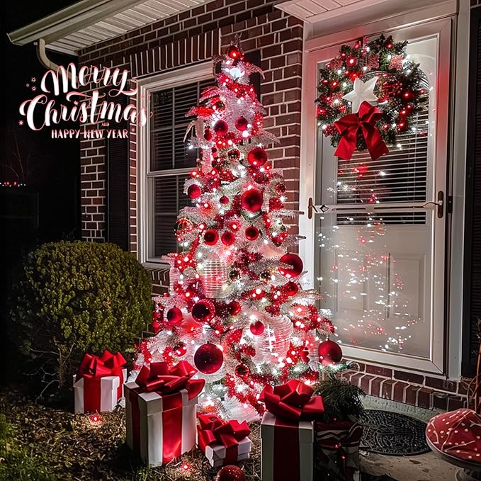 JMEXSUSS 2 Pack Solar String Lights Outdoor Waterproof, Total 400 LED 151FT Solar Christmas Lights Outdoor, 8 Modes Christmas Light for Outside Patio Yard Tree Decorations, Red and White