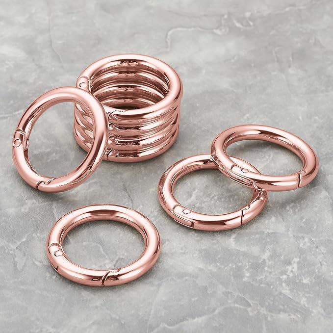 Gkeygo Key Ring Clip, 1 Inch Keychain Rings, 8 Pack Round Carabiner Clip for Keys, Buckle, Bags, Purses - Key Chain Hooks Replacement Keychains Lanyard DIY Crafts, Rose Gold
