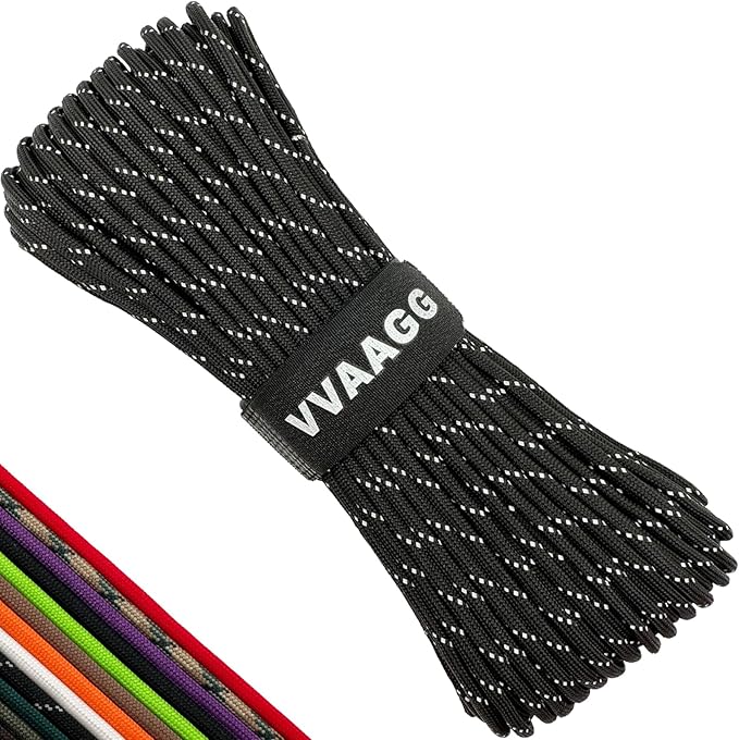 VVAAGG Reflective Paracord Rope 100FT, 7 Strand Nylon para Cord Lanyard Utility 550 Parachute Cord, 4mm Thin Tent Rope for Outdoor Camping Hiking