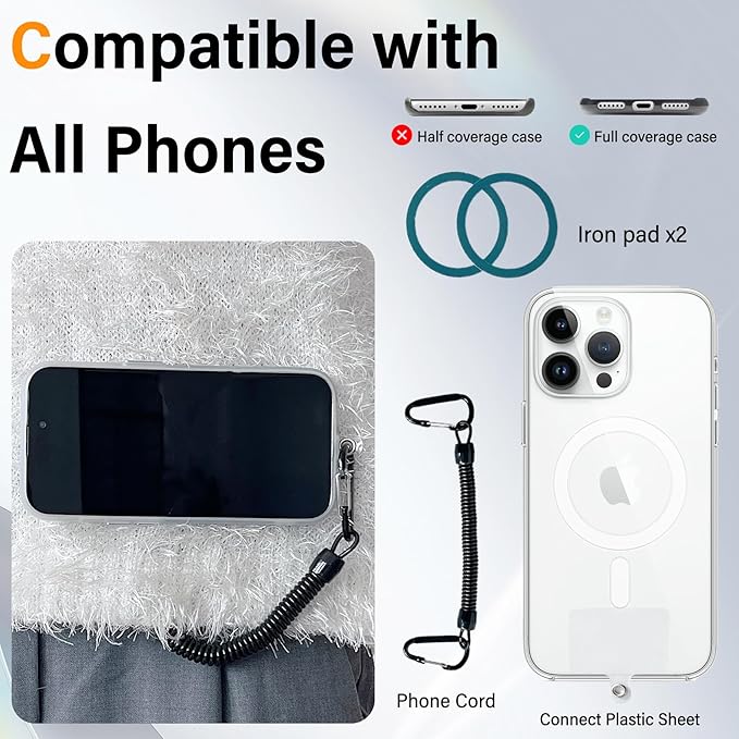 Upgraded Magnetic Belt Clip with Anti-Theft Chain for Hiking, Travel, Outdoor, Detachable Strong N52 Magnetic Clip Compatible with iPhone, Samsung, Google, Moto & More XT2