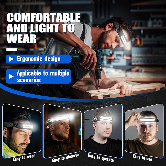 Rechargeable Headlamps 12 Pack, LED Headlight 230° Ultra Wide Beam, 6 Modes Waterproof Head Lamp, Hands-Free Forehead Light for Camping, Hiking, Running, Outdoor Gear