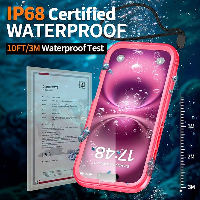 Cozycase for iPhone 16 Case Waterproof - 360 Heavy Duty with Screen/Camera Protector Shockproof IP68 Underwater Dustproof Water Dust Shock Proof Full Body/Front and Back Case Pink/Frosted Clear