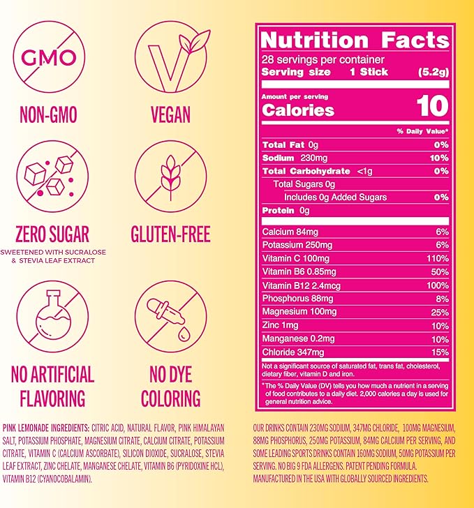 TREVI™ Everyday Sugar Free Electrolytes - Essential Drink Mix Hydration Powder Packets - 28 Count - Pink Lemonade