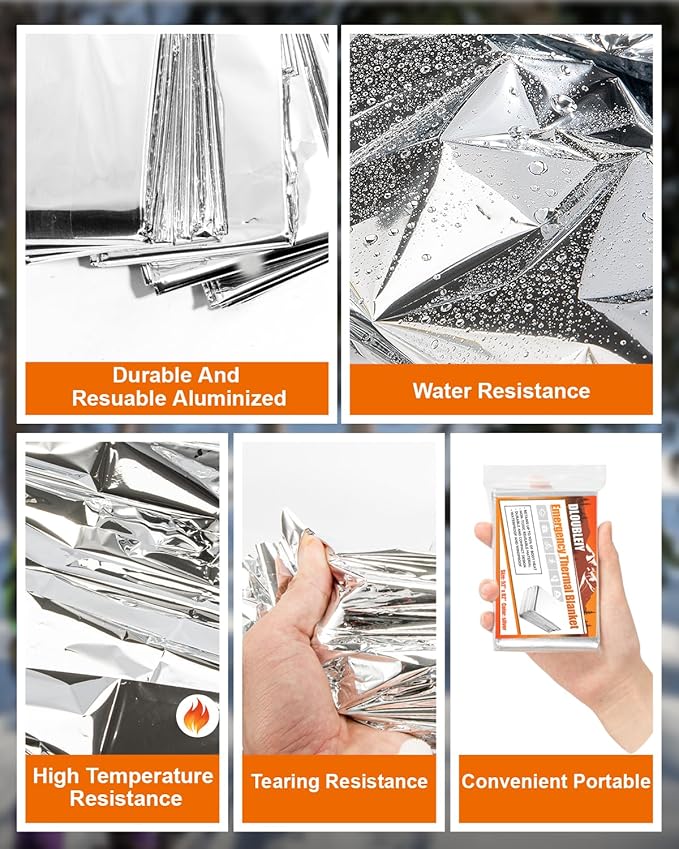 20-Pack Emergency Thermal Blankets, Heavy Duty Mylar Space Blanket with Ultimate Body Heat Retention for Camping Survival Kit, Car Emergency and Hiking, Waterproof & Windproof