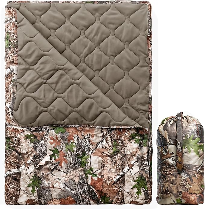 Lenotos Woobie Blanket, Thermal Insulated Military Poncho Liner, Water-Resistant, Portable, Insulation, for Hiking, Survival with Compression Carry Bag (Tree Camo Bionic)