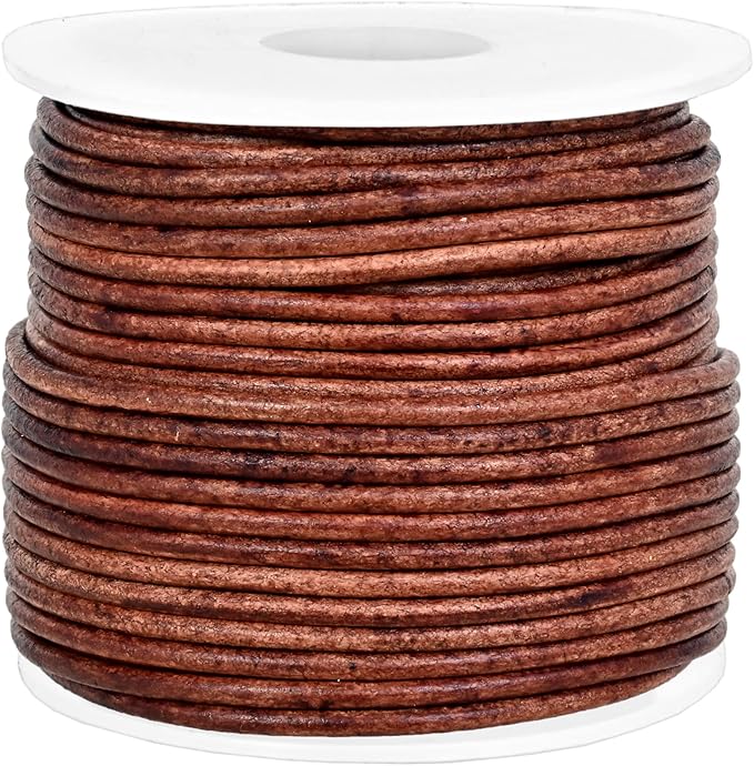 GENIQUE Real/Genuine Round Leather String Cord for Necklace, Bracelets, Jewellery, Braiding (1.5mm, Red Brown Distressed)