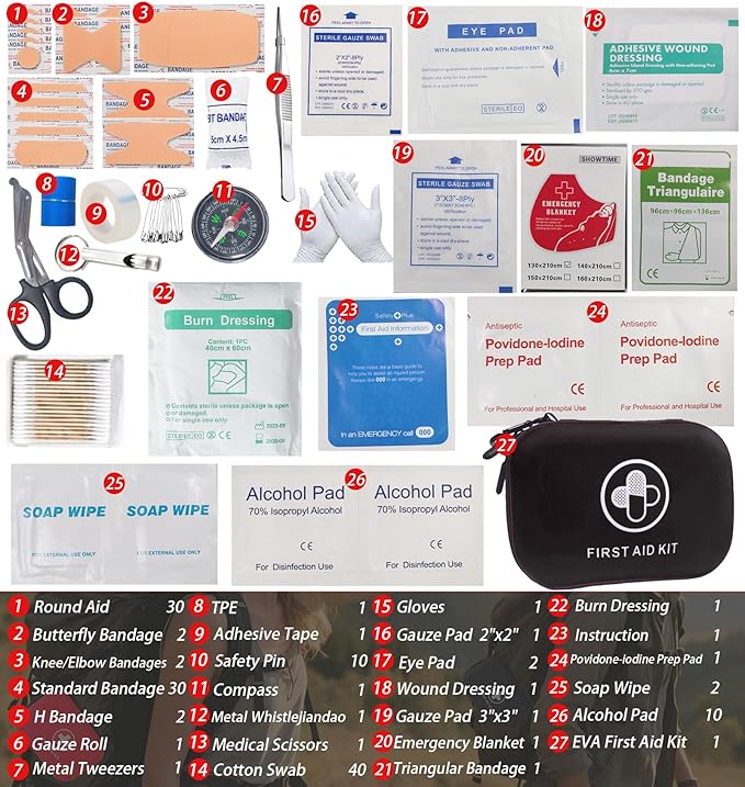 First Aid Kit 150 Piece Waterproof Hard Shell Emergency Medical Kit for Home, Camping, Hiking, Sports, Office, Adventure Portable IFAK Kits (Black)