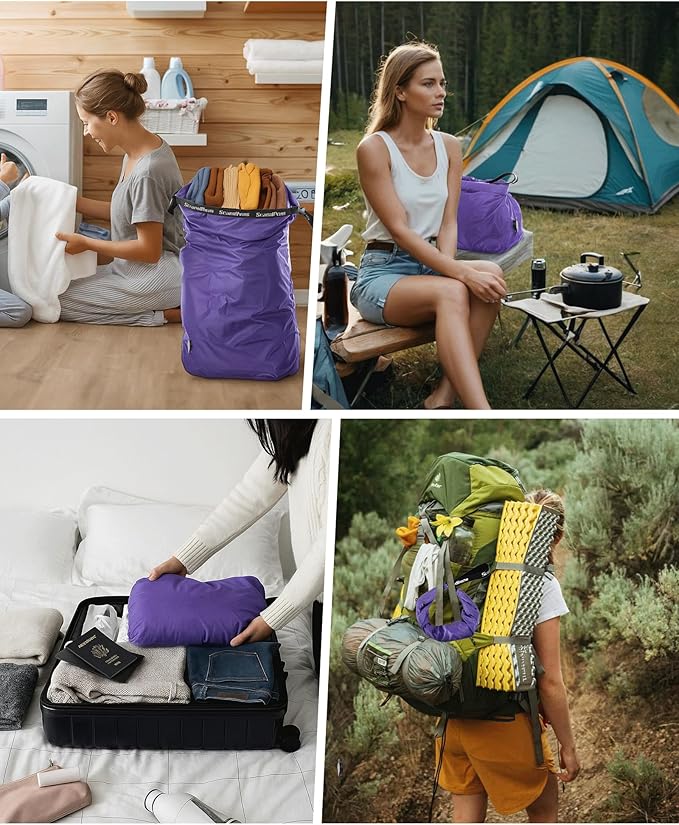 Travel Laundry Bag, Pump-free Vacuum Compression Dirty Clothes Bag, Large Reusable Waterproof & Washable Laundry Bag, Wet and Dry Bag, Ideal for Suitcases, Laundromats (1 Pack) Purple
