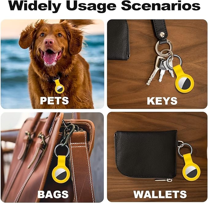 Linsaner Case for AirTag 2nd Gen (2026) & 1st Gen, Silicone Holder Keychain Key Ring, Protective Cover for Apple for Air Tags, GPS Finder Accessories for Bags, Pets, Kids, Luggage, Yellow