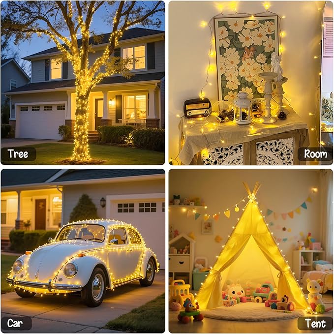 JMEXSUSS 2 Pack Battery Operated String Lights Outdoor Indoor, Total 66ft 200 LED Fairy String Lights with Remote, Warm White Battery Christmas Lights for Bedroom Holiday House Tree Porch Party Yard