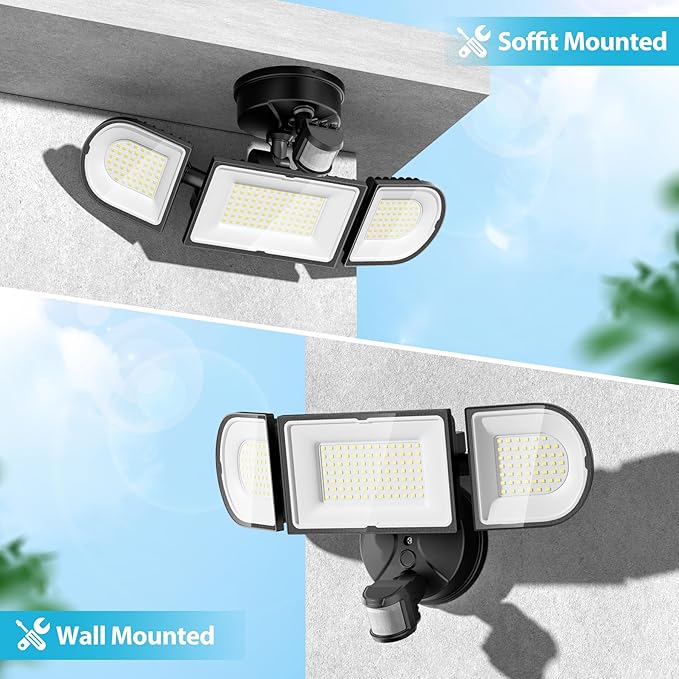 Olafus 180W Motion Sensor Outdoor Lights, 18000LM Dusk to Dawn LED Flood Lights Outdoor Wired, 6500K Daylight Motion Lights for Outside, IP65 Waterproof Exterior Security Light, Black