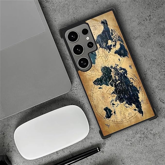 for Samsung Galaxy S24 Ultra Case, Brown World Map Pattern Graphic Design Girl Boy Soft Silicone Hard Acrylic Shock Protection for Samsung Galaxy S24 Ultra