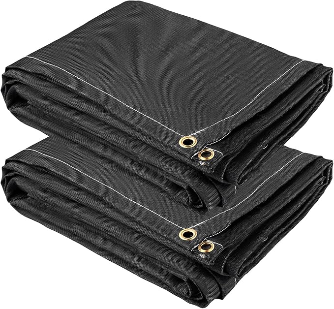 VEVOR Fire Blankets, 2 Pack Welding Blankets, 8' x 10' Fire Suppression Blanket, 1022°F Flame Retardant Blanket, Black Fire Emergency Blankets, Fiberglass Fire Retardant Blanket with 12 Brass Grommets