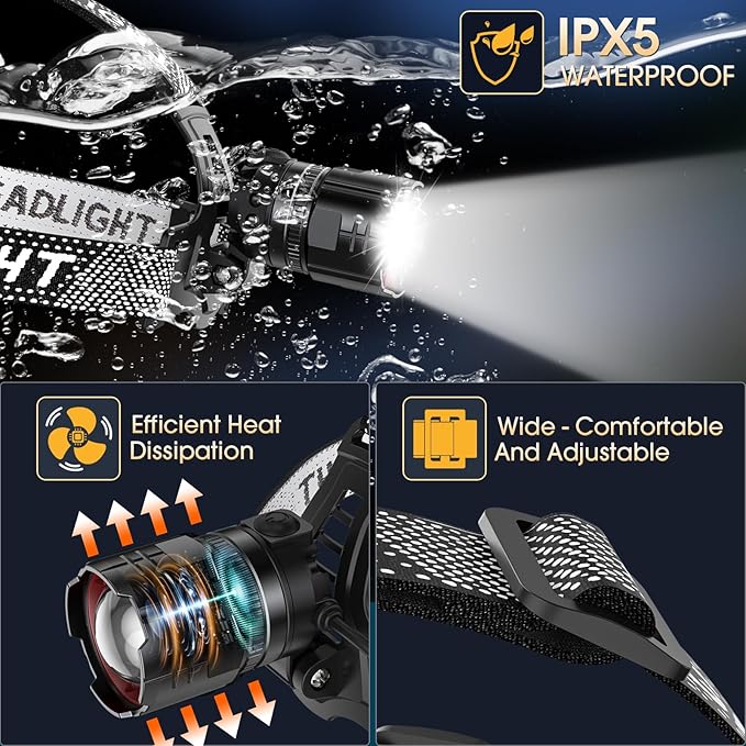 ATDOALL Super Bright LED Headlamp 4 Pack, High Lumen Rechargeable Head Lamp with Motion Sensor, 5 Modes, IPX5 Waterproof, 90° Adjustable, Zoomable Head Lights for Adults, Hard Hat, Outdoor, Camping