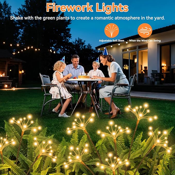 Solar Garden Lights 6 Pack Waterproof Solar Swaying Starburst Light Outdoor Lights for Yard Patio Walkway Pathway Party Wedding Christmas Decorative, Warm White