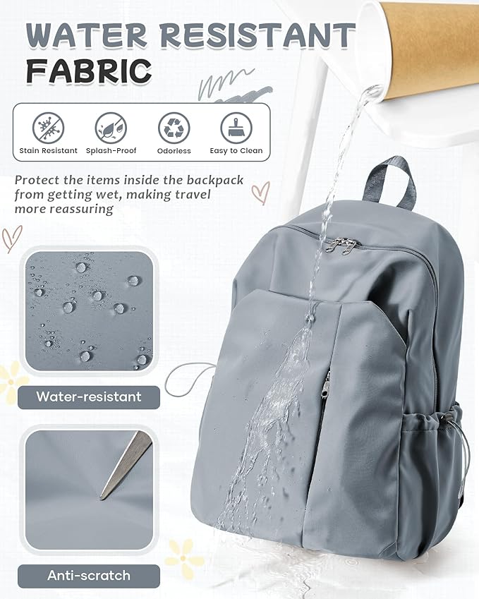 Small Backpack for School Girls Kids Women, Waterproof Bookbag Cute High School Backpack for Men Teen Boys, Lightweight College Back Pack Mochilas Escolares para Casual Daypack Rucksack Grey Blue