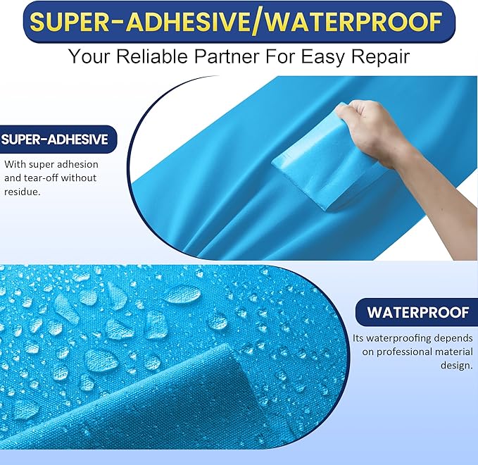 Self-Adhesive Canvas Repair Tape, 4" x 80" Waterproof Canvas Repair Patch, Fabric Patch Repairs Kit for Furniture, Tents, Sunbrellas, Boat Covers Awnings, Couches, Clothes, Bags Blue