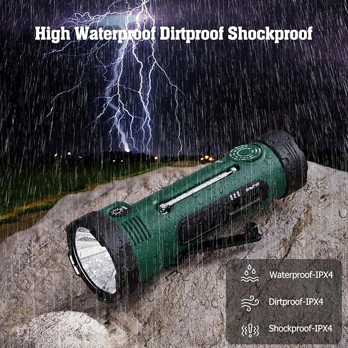 Emergency Radio with 5-Mode LED Flashlight, Solar Hand Crank NOAA Weather Radio, Portable AM FM Battery Operated Radio with Phone Charger, Reading Lamp & SOS Alarm for Home, Camping, Outdoor Survival