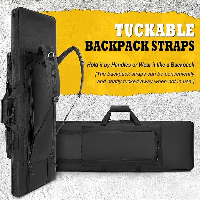 DULCE DOM 36 42 48 Inch Double Rifle Case, Tactical Soft Padded Backpack for Hunting & Shooting Range, Heavy-Duty Storage Gun Bag for 2 Rifles & Pistols with Lockable Zippers & MOLLE System
