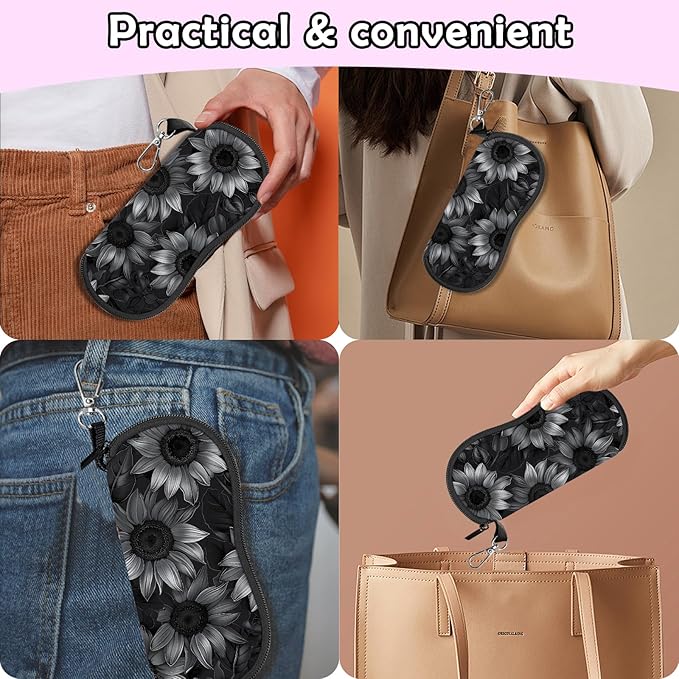 Glasses Case Sunglasses Eyeglass Soft Case Zipper Light Neoprene Pouch with Metal Belt Clip Aesthetic Cute Women Men