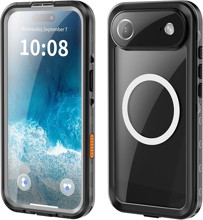 Compatible for iPhone 17 Air Case 6.5" Waterproof 【Compatible with Magsafe 】【IP68 Underwater】 Clear Magnetic Built-in Screen Protection Lanyard Diving Swim Dustproof Shockproof Black