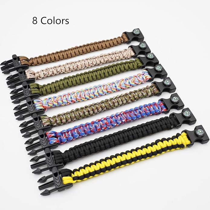 8 Pack Emergency Survival Bracelet with Whistle and Compass,Survival Kit,Wildness Emergency Survival Kit for Camping,Outdoor Travel, Hiking