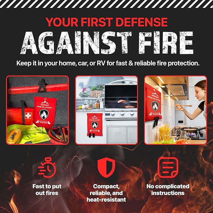 Fire Blanket 1 Pack 40”x40” - Fire Blankets Emergency for Home and Kitchen - Emergency Blankets for Survival - Home House Safety Supplies kit Must Haves - Firemen Safety Gifts and Essential Stuff