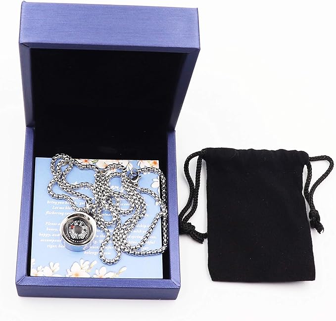Engraved Compass Necklace, Navigation Compass Necklace for Women Men Best Friends, Fashion Festival Gift Wrap