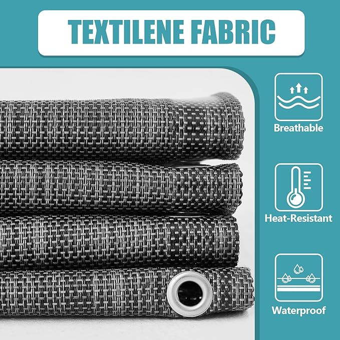 Queekay Chair Replacement Fabric with 4 Bungee Cord Lounge Chair Cloth Mesh Repair Kit for Patio Recliner Outdoor Lawn Pool(63 x 17 Inch,Black Grey)