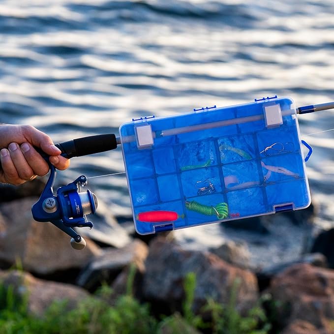 Shakespeare Tacklebox Fishing Tackle Storage, Blue Swirl, 4-Pack, Customizable, Dual-Latching System, Built-In Rod Holder, Compact, Lightweight