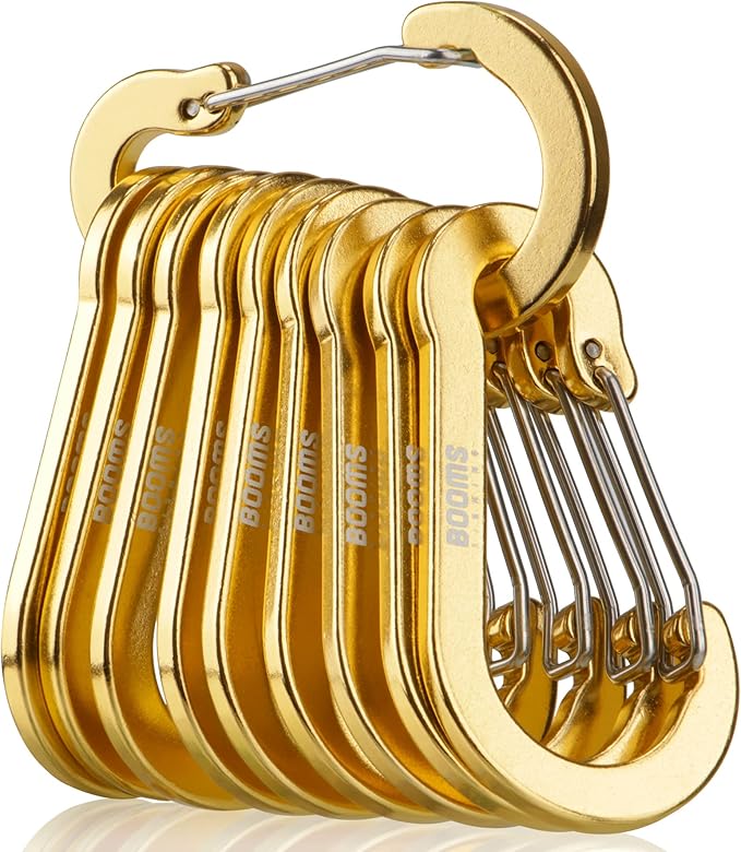Booms Fishing CC5 Multi-Use Carabiner Clips, 10 Pack 2.3"/ 3.1" Caribeener Clips, Mini Keychain Caribeaner Clip, Aluminum D Ring Carabiners