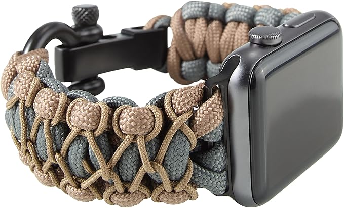 Savior Survival Gear Paracord Watch Band,Compatible with Apple Watch Band 49mm 46mm 45mm 44mm 42mm,iWatch Band Series Ultra 10 9 8 7 6 5 4 3 2 1 SE – Adjustable strap for men (Brown Gray-Khaki, Large)