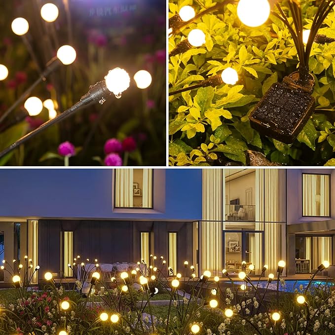 ASMAD Solar Lights Outdoor(6-Pack, 48 LEDs), Solar Garden Lights, Outdoor Decorations, Firefly Light for Patio Decor, Big Bulb, Unique Gifts for Women, Gifts for Grandma