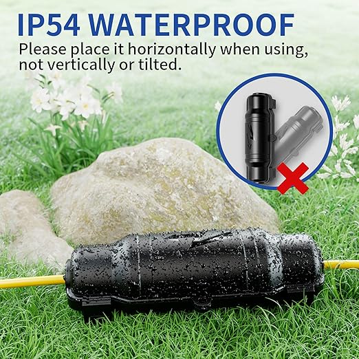 Outdoor Extension Cord Safety Cover with Waterproof Seal IP54 Water-Resistant, Weatherproof Electrical Connection Box with 2 Latches, Plug, Socket, Holiday Decoration Light, Black