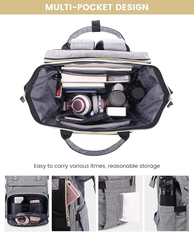 LOVEVOOK 17.3 Inch Laptop Backpack, Large Travel Backpack for Women, Water Resistant Teacher Backpack with Laptop Compartment, Professional Business Work bags with Charger, Austere Grey