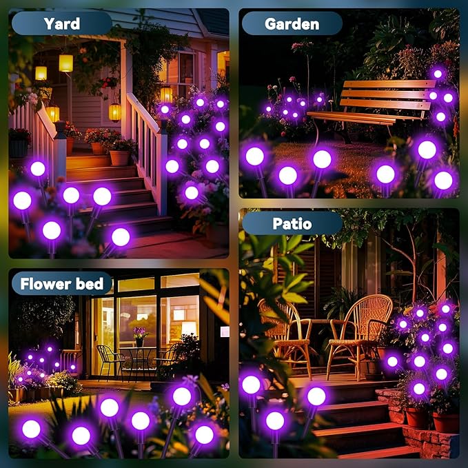 Slyuexu Solar Garden Lights Outdoor Waterproof, 2 Pack 16 LED Swaying Firefly Lights Outdoor Decor Light for Pathway Party Christmas Decoration, Unique Gifts for Women, Purple