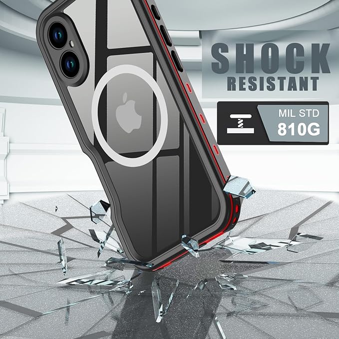 for iPhone 16 Case Waterproof, [Shockproof] [Dustproof] [IP68 Waterproof] Full-Body Hard Case Built-in [Lens Screen Protection] for Diving Case (Red, for iPhone 16 6.1in)