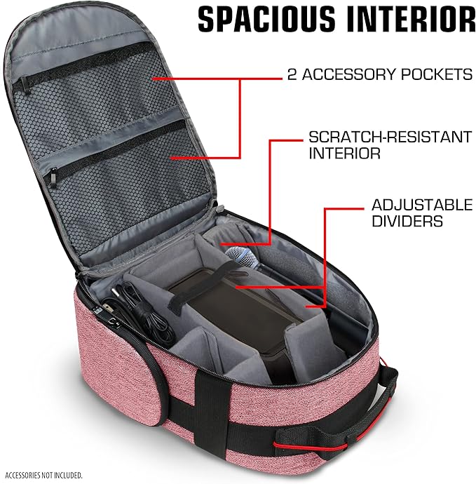 USA Gear Audio Equipment Backpack Fits Audio-Technica System 10, Shure BLX4 Microphone System, Sennheiser EW-DP & more Wireless Mic System - Wireless Microphone Bag Backpack for Recording Mics (Red)