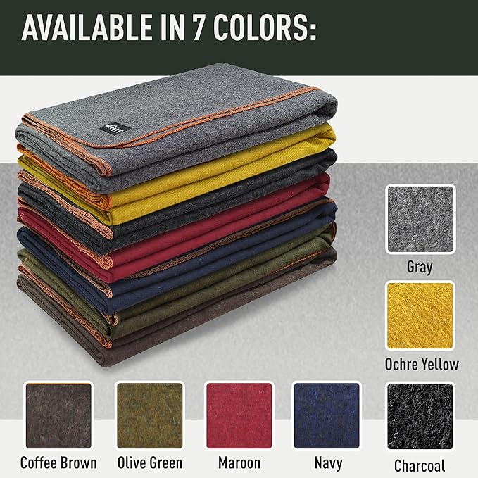 Large Military Wool Blanket - Warm & Thick Emergency Survival Blanket Great for Camping, Outdoors, Sports Events, Picnics, 4.5 lbs, 64" x 88" (Navy)
