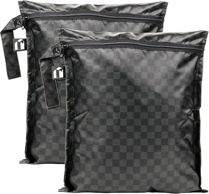 Bumkins Roamio - Waterproof Wet Bag - For Baby, Travel, Swim Suit, Cloth Diapers, Pump Parts, Pool, Gym, Toiletry, Strap to Stroller - Reusable & Easy to Clean - 2pk - Black Check