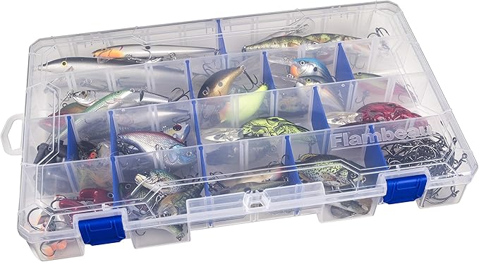 Flambeau Outdoors 5007 Tuff Tainer Fishing Tackle Box with Zerust Anti-Rust Dividers - Includes 18 Dividers, 36 Compartments, Clear Fishing Lure Organizer - 14.25" x 9.125" x 2"